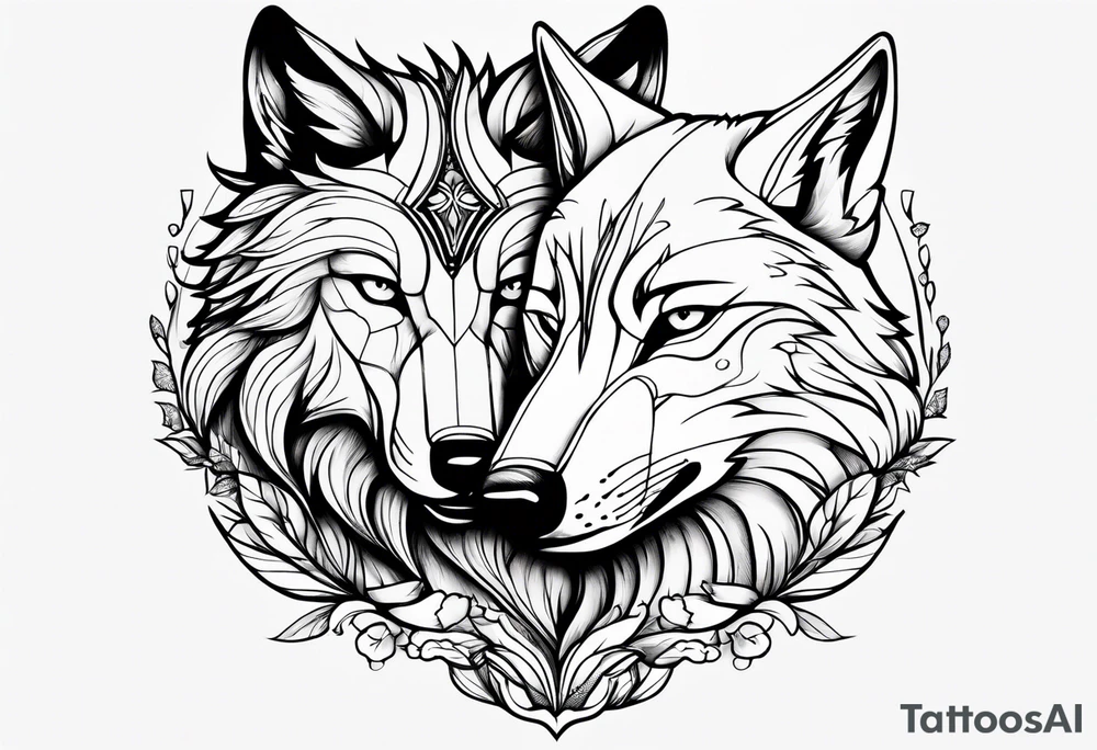 Wolf and fox nuzzling tattoo idea