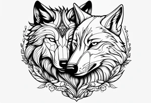 Wolf and fox nuzzling tattoo idea