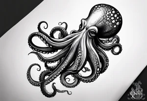 A shy but curious 8 inch tall octopus holding on to my leg for dear life while peaking around my calf tattoo idea