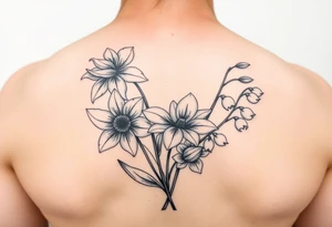 Daffodil,Daisy and lily of the valley intertwined tattoo idea