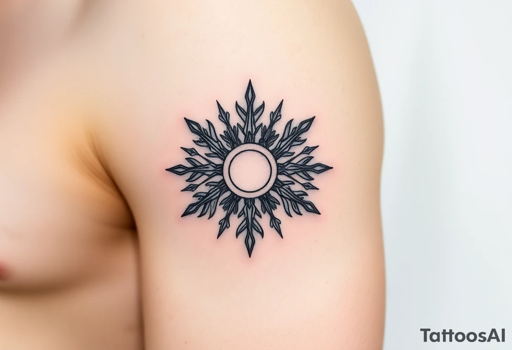 A sun in the form of a snow flake tattoo idea