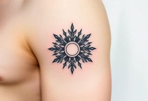 A sun in the form of a snow flake tattoo idea