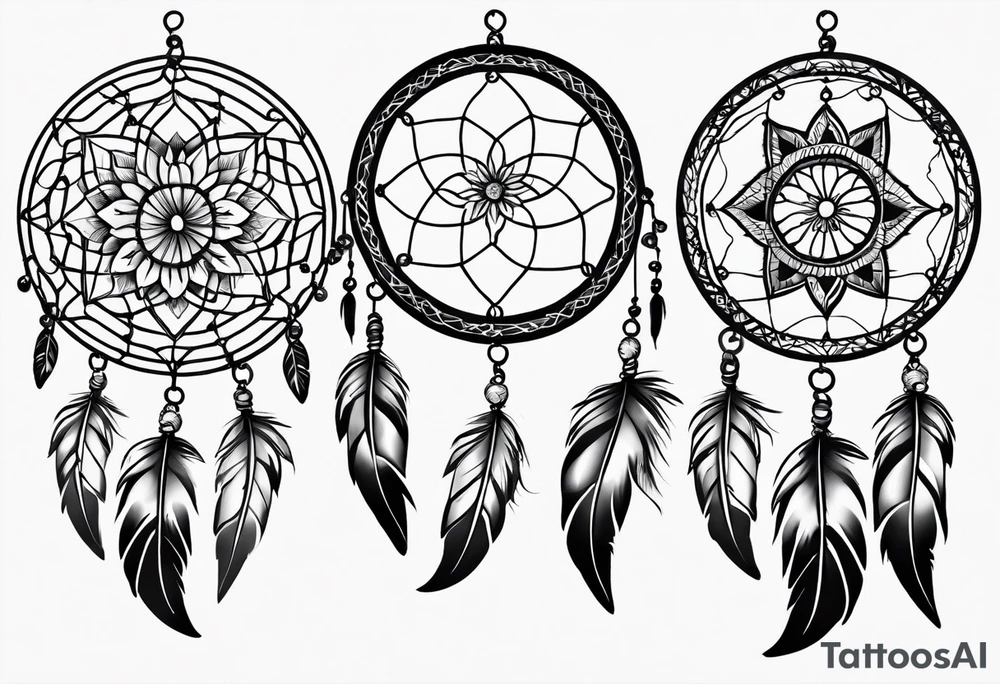 A black and white detailed dream catcher with a lot of shading tattoo idea