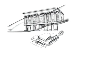 The library of Alexandria with books and scrolls of knowledge beneath tattoo idea
