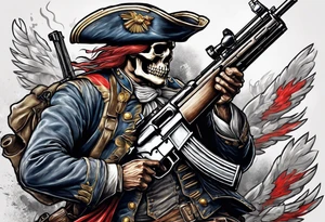 revolutionary war skull faced
 sodier running with a machine gun "liberty or death" tattoo idea