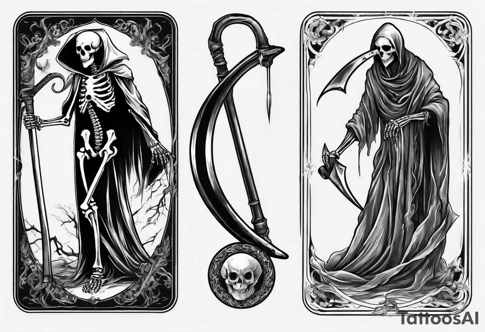 Skeleton with scythe death tarot card good and evil ying yang tattoo idea
