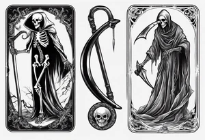 Skeleton with scythe death tarot card good and evil ying yang tattoo idea