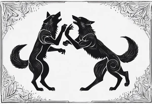 two black wolves dancing on their hind legs. they should be facing each other and obviously dancing. they should be very basic with not many details within their shapes. tattoo idea