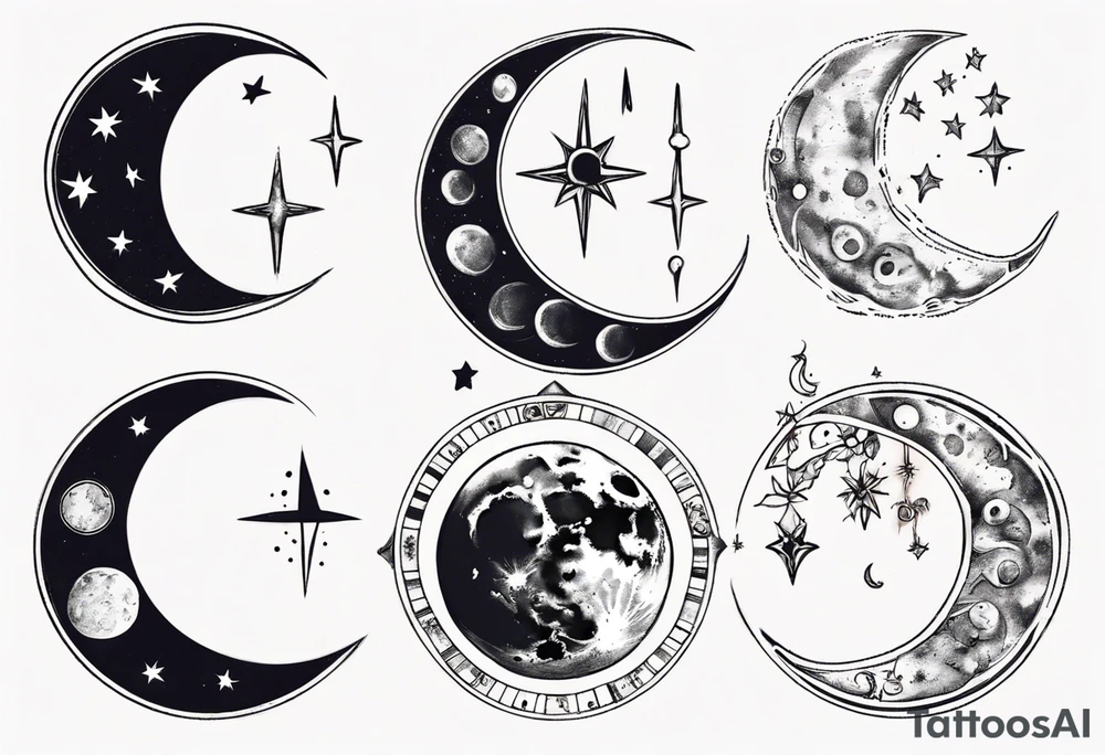 moon phase chest tattoo, semicolon, stars, moons, zodiac Cancer, tattoo idea