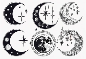 moon phase chest tattoo, semicolon, stars, moons, zodiac Cancer, tattoo idea