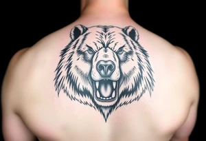 powerful majestic grizzly bear staring with no teeth tattoo idea