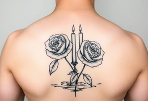 2 blue roses and candles, water, arm tattoo idea