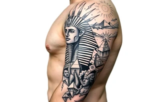 Seth the sun god, Pharaohs, Pyramids, sun, lighting bolts, smoke, Jets, Money & Born King tattoo idea