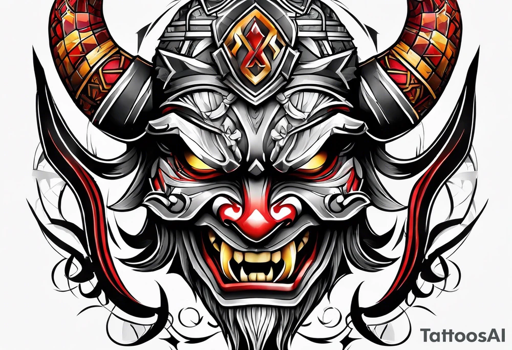 Protection against evil Oni mask tattoo idea