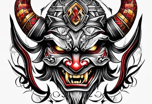 Protection against evil Oni mask tattoo idea