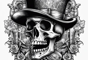old time skeleton wearing a top hat holding a bible tattoo idea