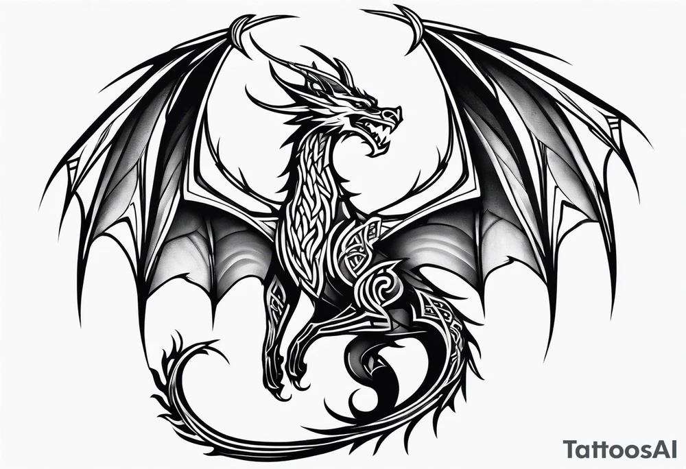 Minimalist Celtic dragon flying downward tattoo idea