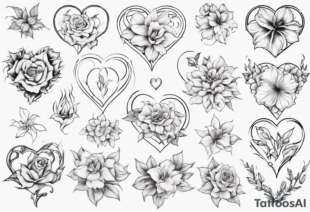 Flower outline of a heart tattoo idea