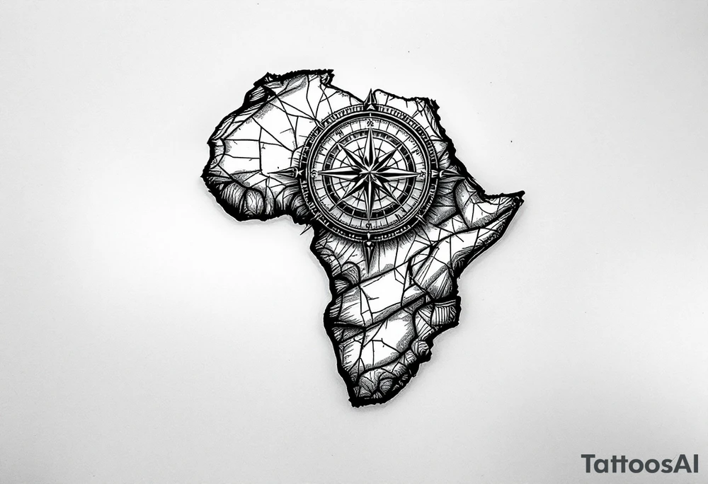 Compass on the back of the palm in the shape of Africa tattoo idea