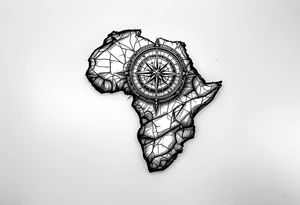Compass on the back of the palm in the shape of Africa tattoo idea