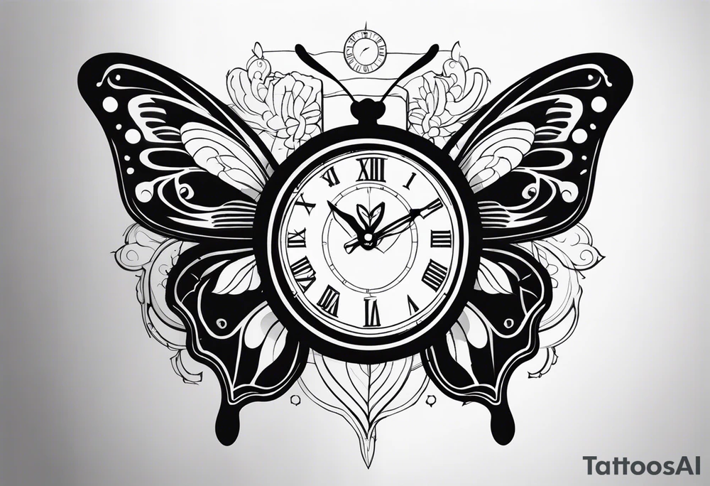 Butterfly with Clock tattoo idea