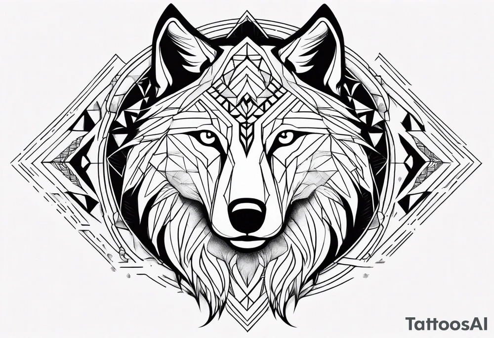 with a geometric wolf and a pattern around it tattoo idea with a geometric wolf and a pattern around it tattoo idea