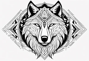 with a geometric wolf and a pattern around it tattoo idea