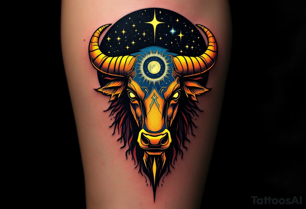 Taurus ♉ glows like a golden bull in the sky, steady and strong beneath the velvet night. tattoo idea