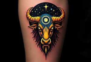 Taurus ♉ glows like a golden bull in the sky, steady and strong beneath the velvet night. tattoo idea