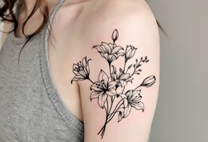 flower arrangement with spider lilies, tulip, lilies, cherry blossom tattoo idea