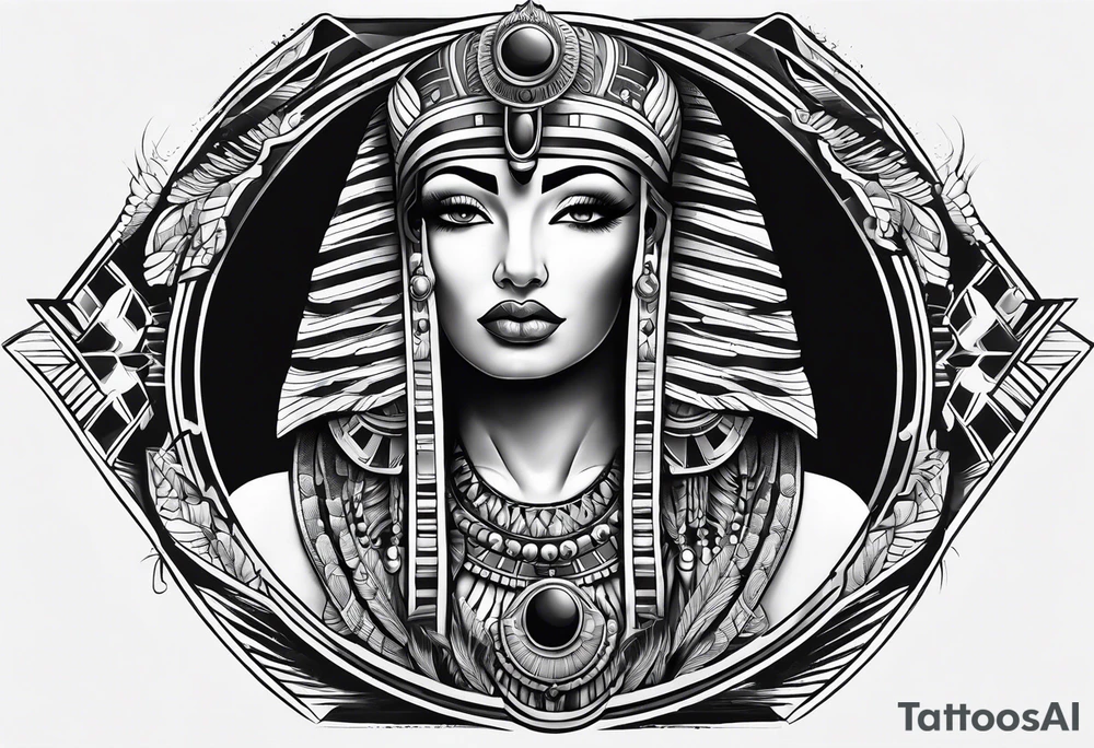 black and white goddess isis tattoo with minimal detail neotraditional tattoo idea