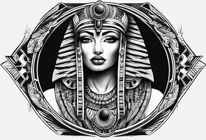 black and white goddess isis tattoo with minimal detail neotraditional tattoo idea