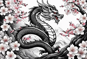 Japanese dragon cherry blossoms tattoo idea