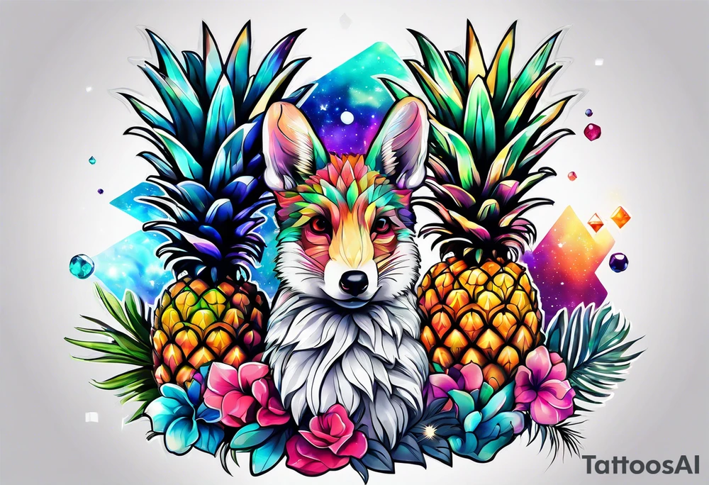 Animals and pineapples featuring animals and pineapples in galaxy colours featuring glass tattoo idea