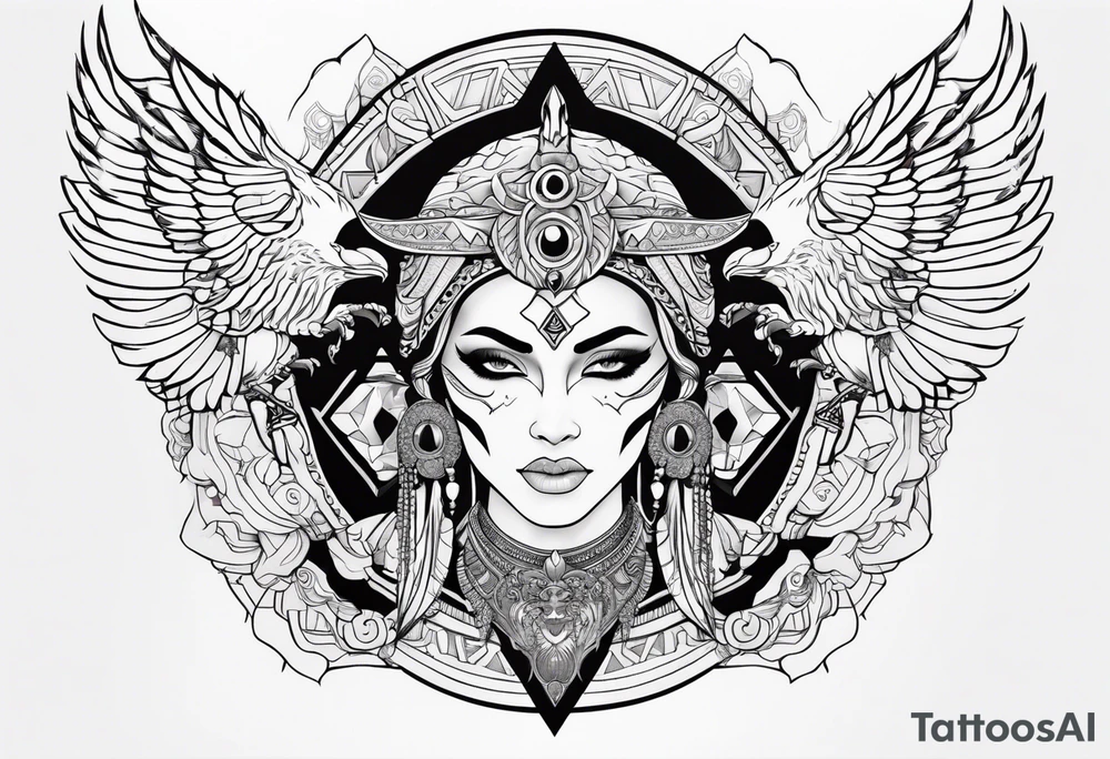 kali, alien goddess, valkrye, pirate, zen, pachamama, lotus, blank panther, eagle, skull tattoo idea