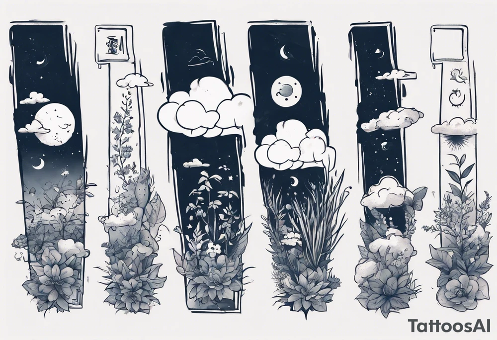 a forearm tattoo with a cloud with little plants and underneath it the date 12.08.05 tattoo idea