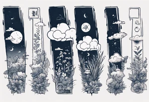 a forearm tattoo with a cloud with little plants and underneath it the date 12.08.05 tattoo idea
