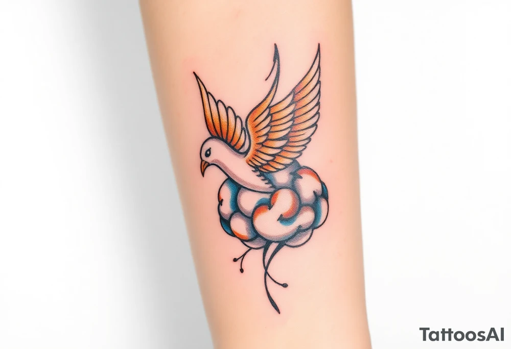 A phoenix flying out of a brain colorful tattoo idea