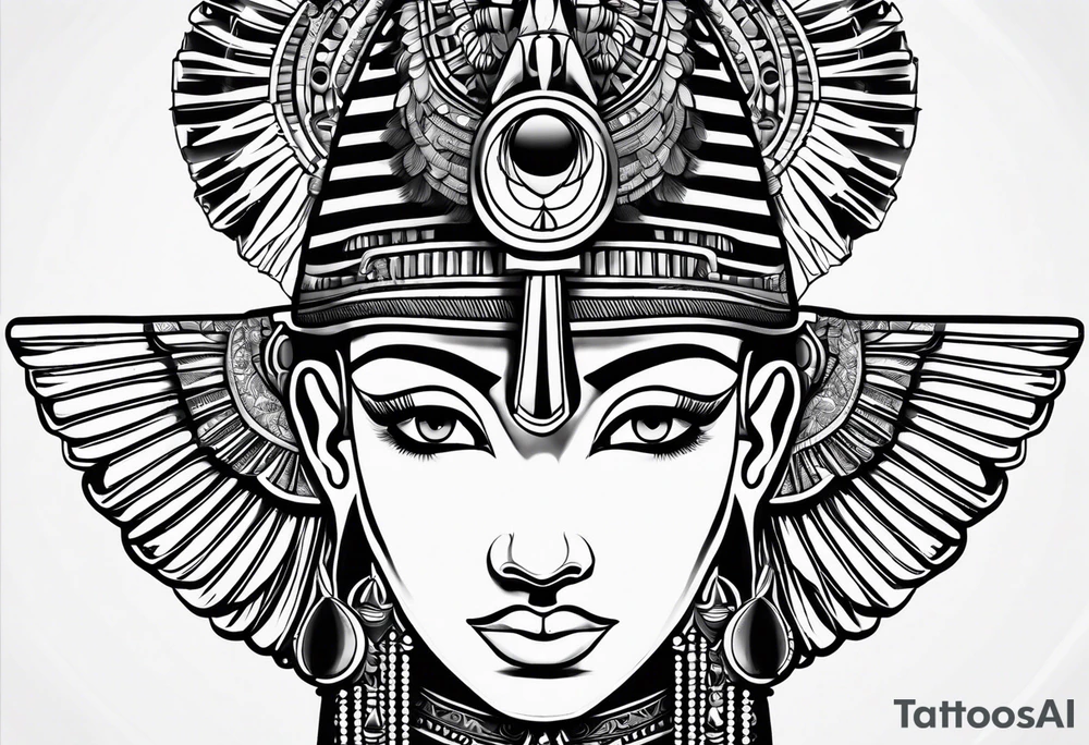 black and white Egyptian goddess Isis tattoo idea