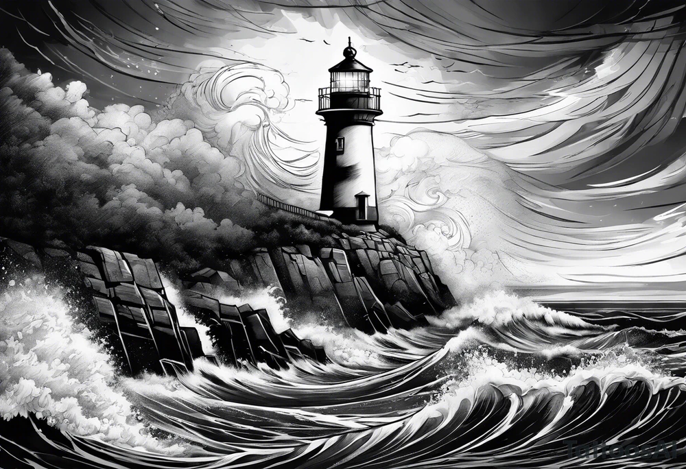 lighthouse in a storm tattoo idea