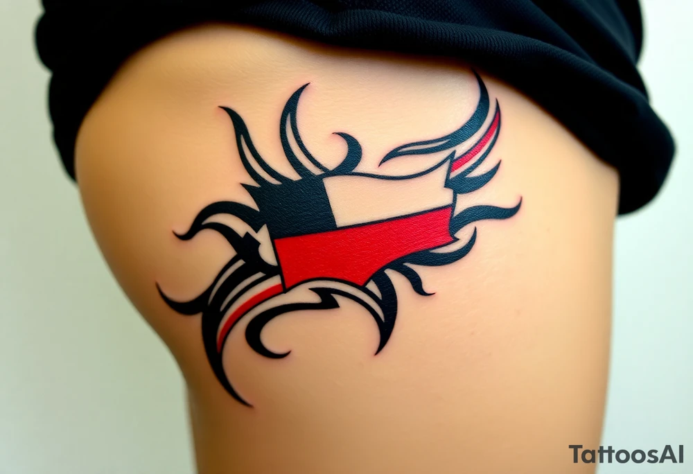 A Czech flag designed as a tribal tattoo, incorporating flowing lines and bold shading tattoo idea