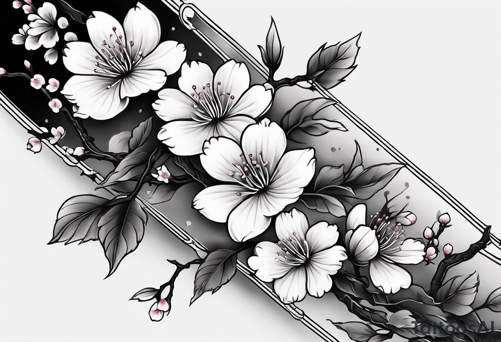 Japanese cherry blossoms sword forearm tattoo tattoo idea