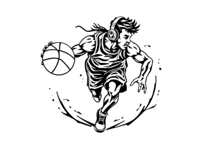 A guy dribbling a basketball with headphones on tattoo idea