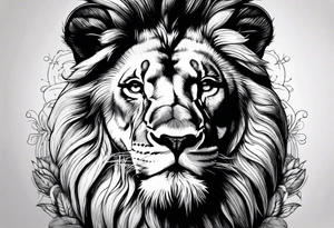 Front facing Powerful lion up close with nature in background tattoo idea