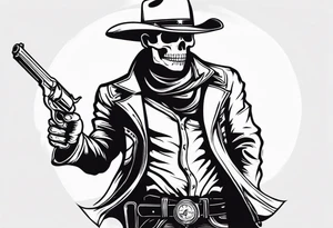 Skeleton Cowboy with a knife in his mouth and revolver in his hand tattoo idea