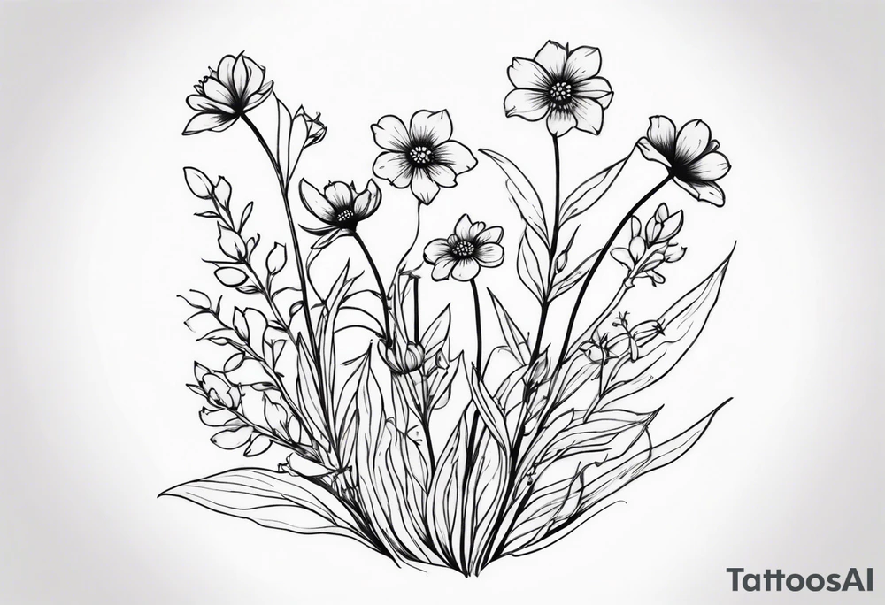 small long stem wildflowers tattoo idea