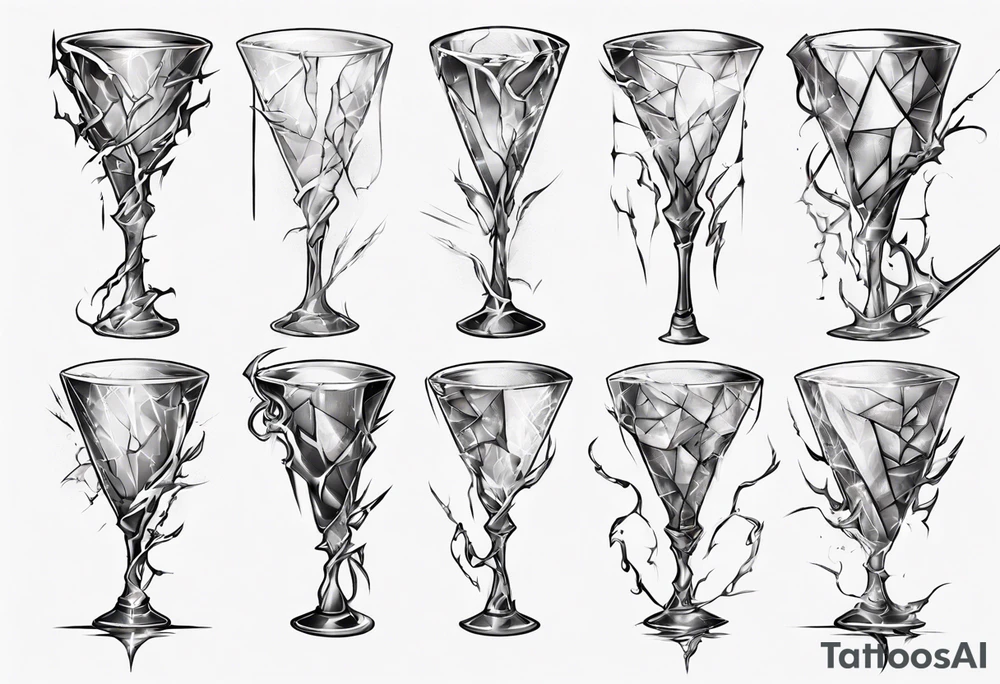 Shattered glass goblet unicorn horn tattoo idea