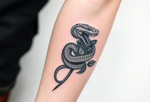 powerful majestic snake wrapped around rose stem tattoo idea