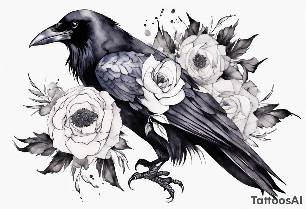 raven with a white corsage tattoo idea