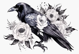 raven with a white corsage tattoo idea